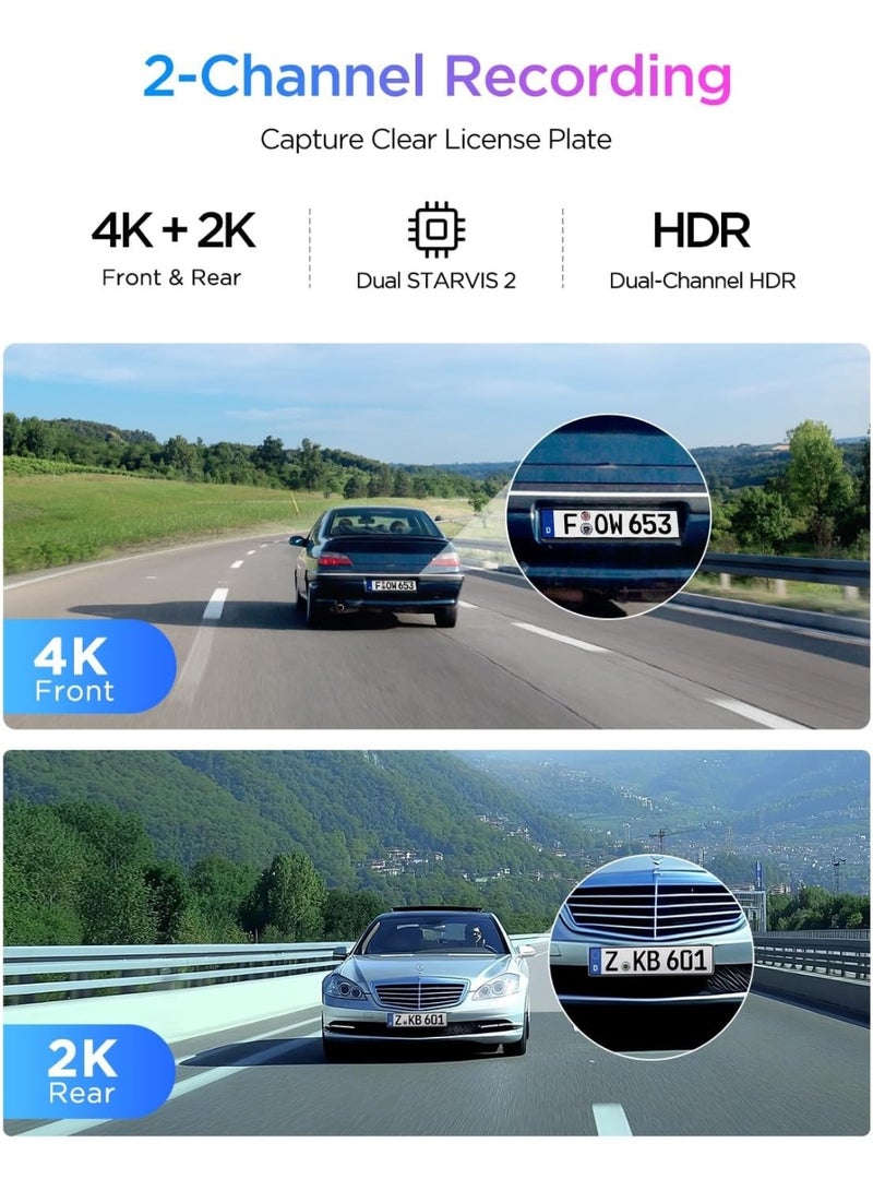 Viofo A329S 2CH 4K Dash Camera for Car with GPS – Front & Rear Car Dash Cam, Sony Sensor, Wi-Fi 6, 24/7 Parking Mode, Car Dash Camera / Dashcam - Image 2